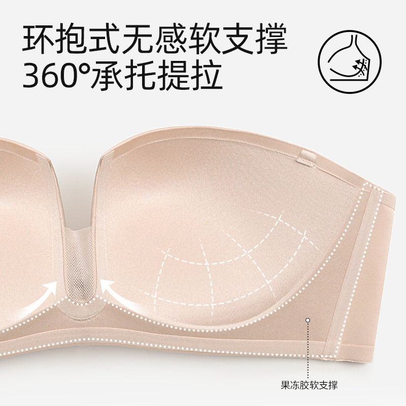 无肩带内衣半杯无痕小胸显大聚拢防滑隐形抹胸无钢圈粉底液文胸 - 图1