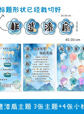 非遗漆扇主题文化墙幼儿园小学漆扇制作过程贴纸布置教室装饰墙贴