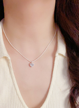 欧美个性跨境锆石爱心吊坠项链精致时尚百搭高级感超闪锁骨链