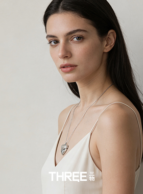 THREE韩国博主同款 线条桃心 简约时尚项链配饰品