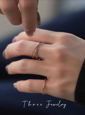 三物THREE 日系日杂轻盈感清爽 超细双圈秀气日常百搭戒指 指环女