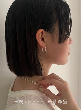 日韩CLANE风 冷淡风简约气质 哑光不规则吊坠项链女THREE三物