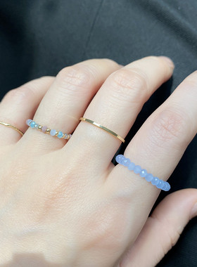 韩版新款彩色水晶串珠戒指4件套装叠戴复古素圈指环简约百搭戒圈