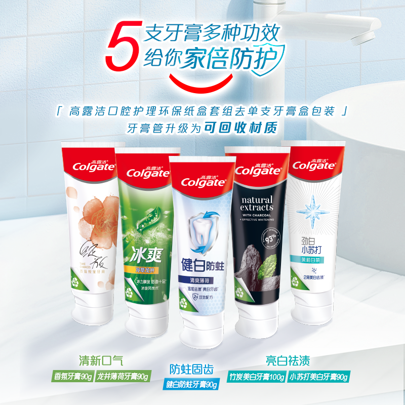 Colgate 高露洁 家庭套装牙膏组合 460g/5支 赠漱口水5mL*5支