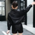 Áo khoác da xe máy giản dị, áo khoác da thời trang nữ da ngắn 2019 mùa thu mới - Quần áo da