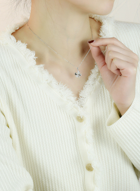 925纯银项链女生四叶草锁骨链