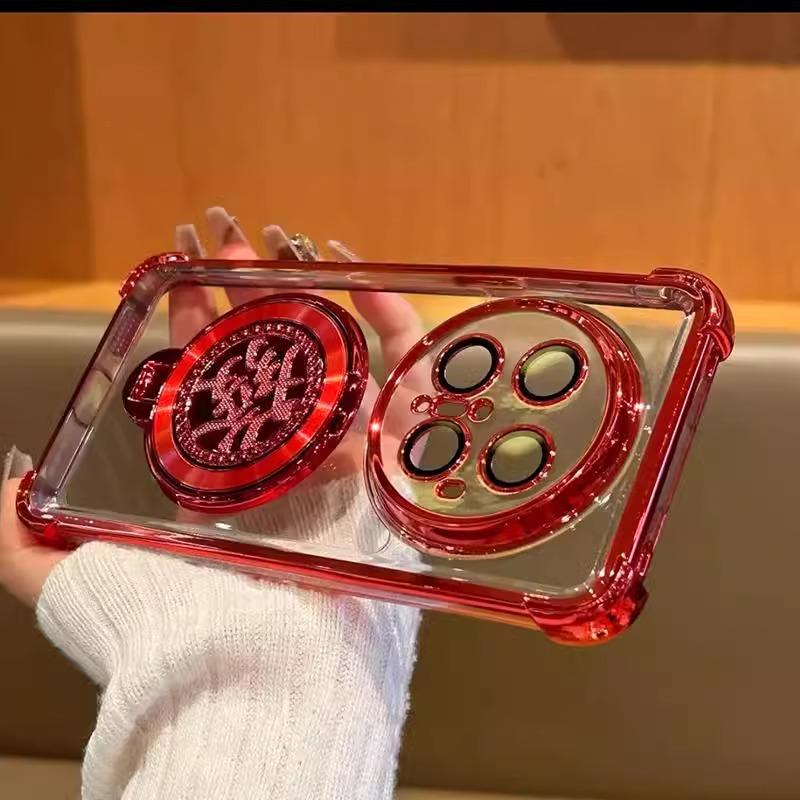 發财气囊防摔支架适用华为mate70pro手机壳全包电镀mate60Pro/50/40简约透明pura70/ultra保护套nova12/13Pro - 图0