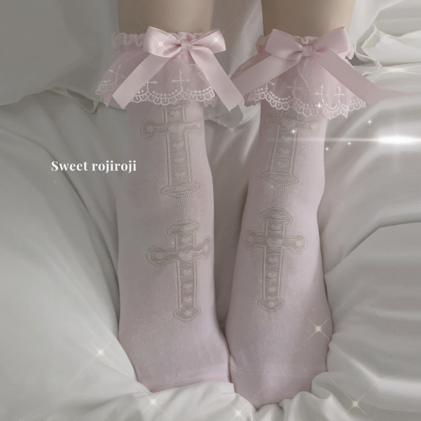 roji原创十字架Lolita袜子女秋冬纯棉蝴蝶结瘦腿短袜洛丽塔日系,淘宝优惠券,粉丝福利购,淘宝优惠卷