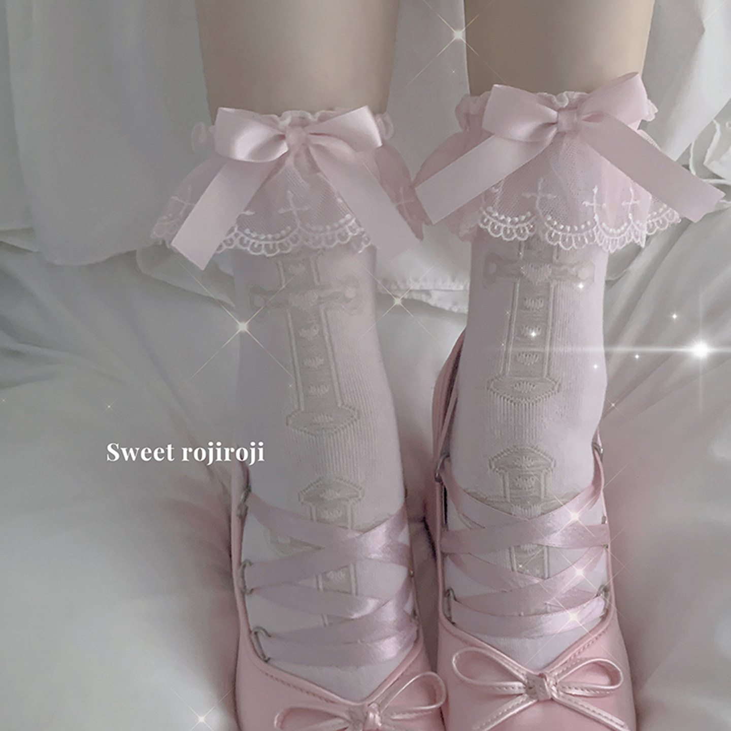 roji原创十字架Lolita袜子女秋冬纯棉蝴蝶结瘦腿短袜洛丽塔日系,淘宝优惠券,粉丝福利购,淘宝优惠卷