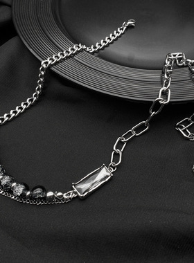 男生项链体育生1S0M冷淡风小众设计轻奢个性暗黑高级灰钻钛钢项饰