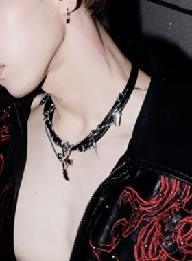 男生项链体育生1S项圈肌肉男0M网红choker型男锁骨链暗黑铆钉颈环