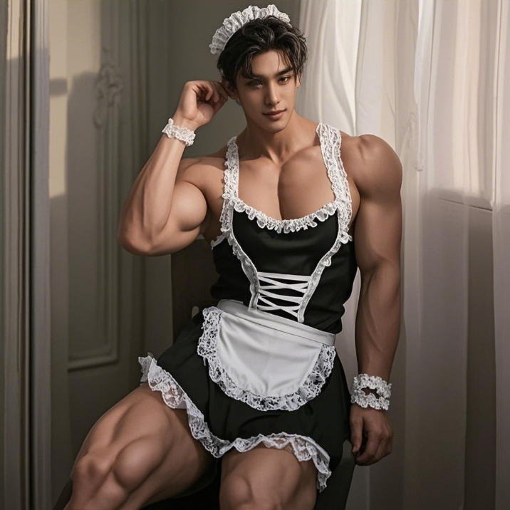 男生围裙体育生1S男仆0M制服诱惑健身舞蹈cos男模服务生男款围裙 - 图2