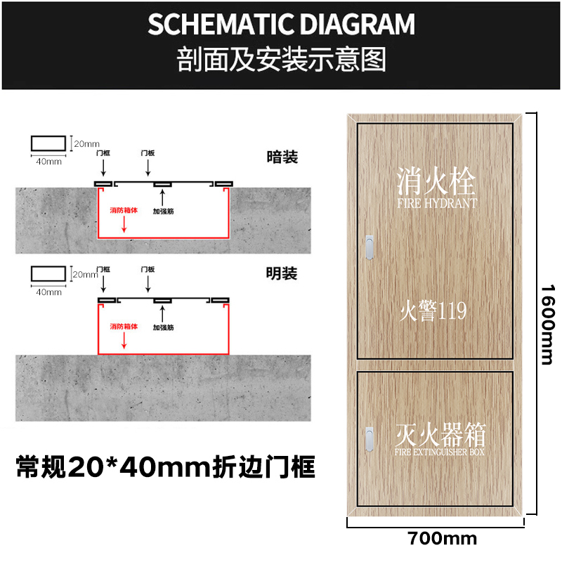 不锈钢消火栓箱门框镀钛消防箱门室内消火栓箱体门消防栓箱门装饰-图2