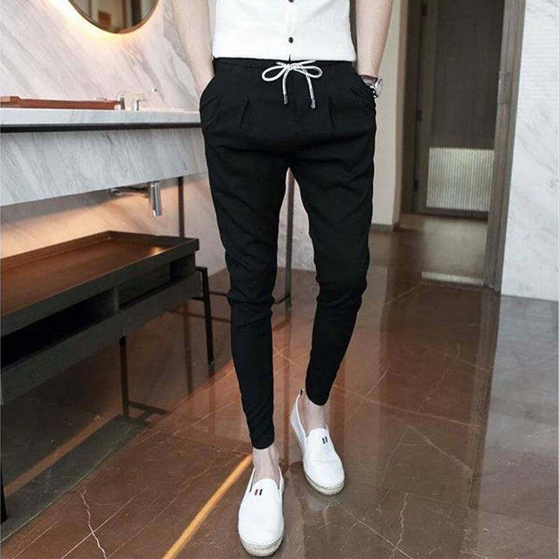 网红潮流百搭小脚休闲裤社会潮男修身束脚裤精神小伙裤子男九分裤,淘宝优惠券,粉丝福利购,淘宝优惠卷