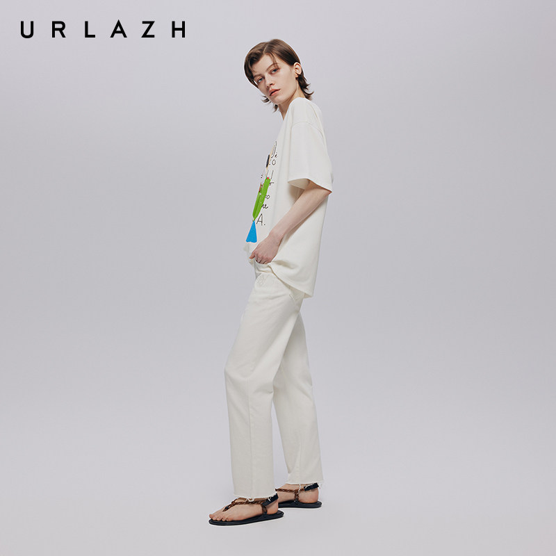 URLAZH有兰夏季新款清爽白简约时尚修身纯色百搭牛仔裤9分裤女 - 图2