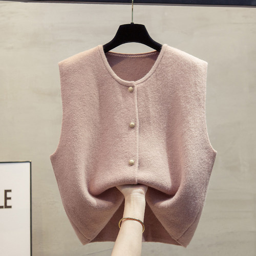 圆领短针织开衫马甲背心女2025秋冬新款宽松外穿马夹叠穿毛衣坎肩 - 图2