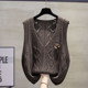 Cotton and linen v-neck knitted vest hollow sweater waistcoat