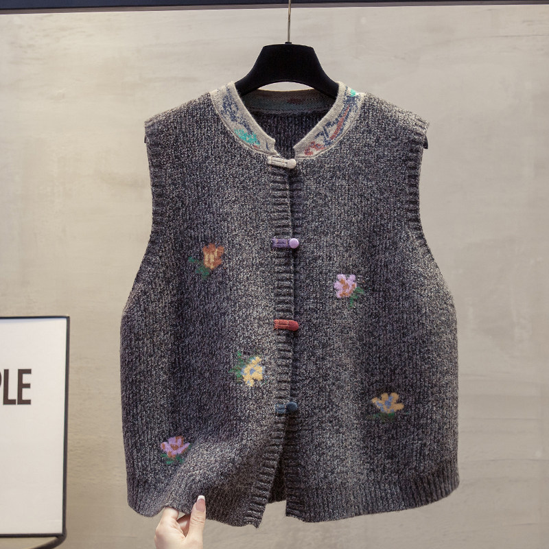 旗袍领开衫针织马甲背心女2025秋冬新款宽松外穿上衣国风毛衣坎肩,淘宝优惠券,粉丝福利购,淘宝优惠卷