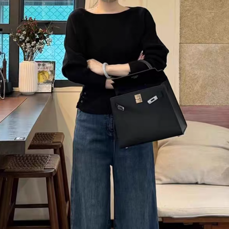 韩系掐腰一字肩毛衣针织衫女秋冬2025新款内搭设计感独特别致上衣,淘宝优惠券,粉丝福利购,淘宝优惠卷