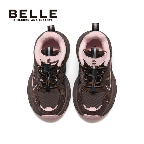 百丽童鞋儿童运动鞋冬季棉鞋加绒保暖防滑女童户外登山休闲老爹鞋 - 图0