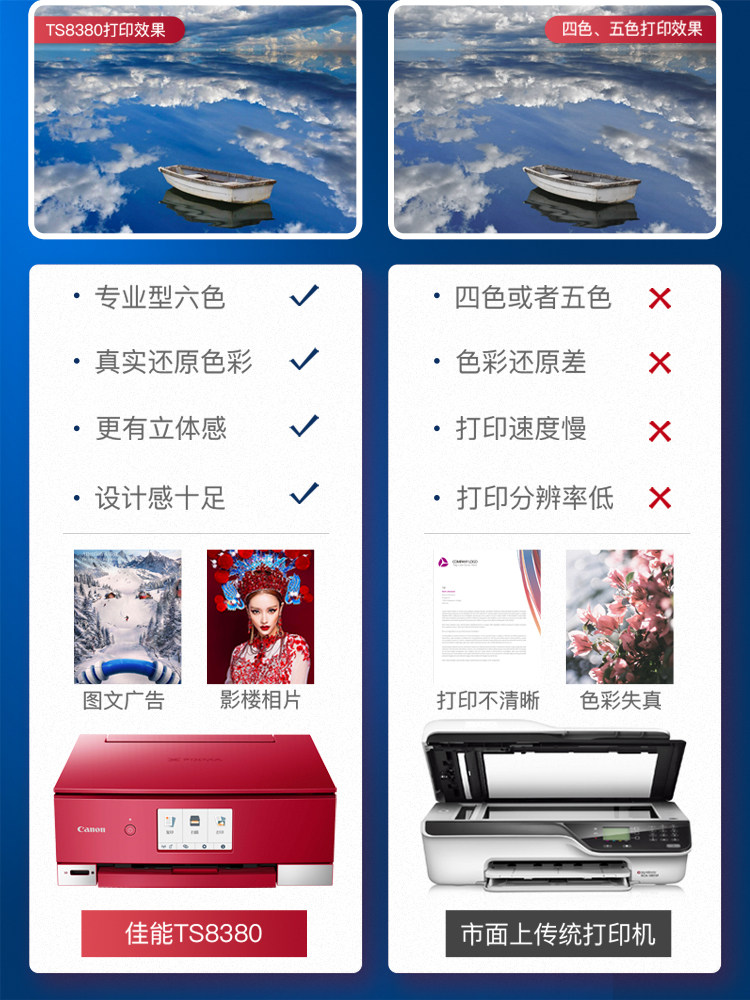 佳能ts8380六色家用小型彩色打印机 佳能国良嘉业喷墨多功能一体机