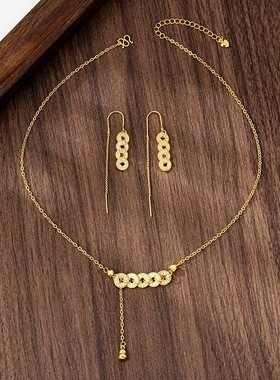 2025新款爆款碎冰冰五帝币钱项链女气质轻奢国潮招财纳福锁骨链