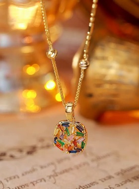 高定系列彩色锆石项链女轻奢小众设计感气质百搭锁骨链简约时尚