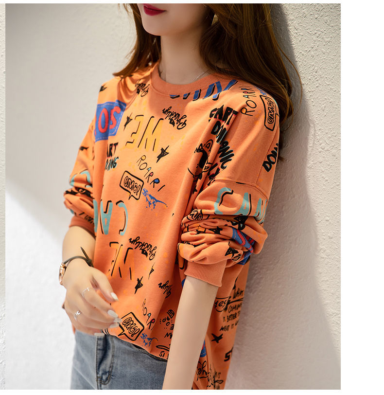 2025春秋新款大码时尚印花薄款卫衣女胖妹妹女士遮肚百搭洋气上衣,淘宝优惠券,粉丝福利购,淘宝优惠卷