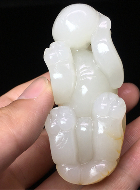 新疆和田玉貔貅把件白玉山流水件玉石文玩瑞兽手玩件