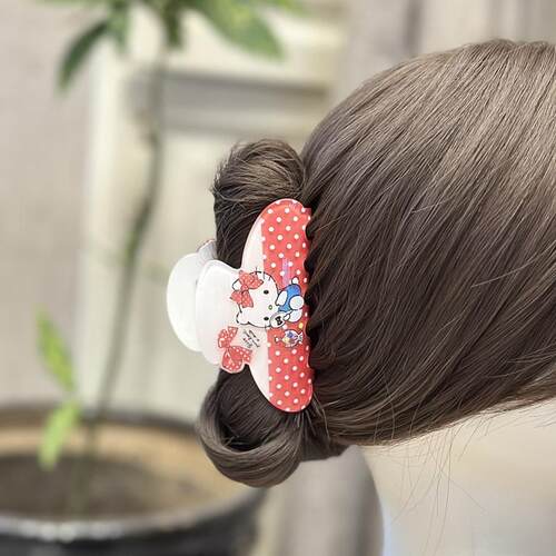 正版三丽鸥波点红色抓夹子kitty猫甜美蝴蝶结发抓少女洗澡鲨鱼夹 - 图1