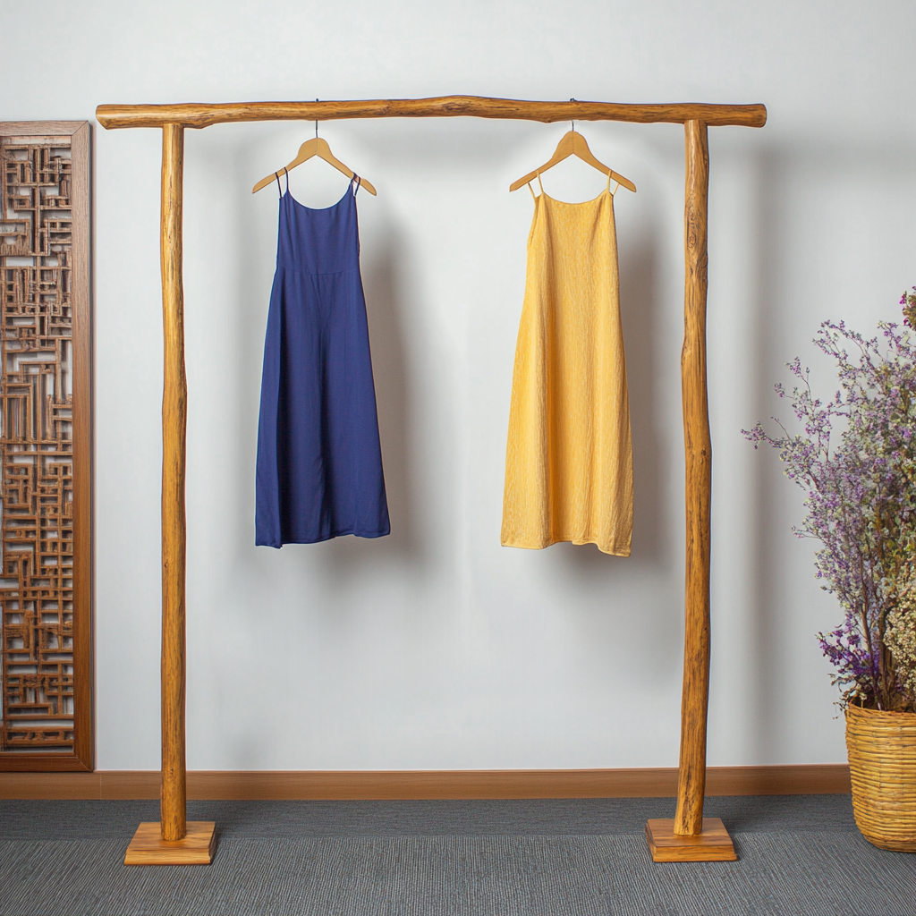 新中式实木衣帽架落地卧室禅意中式复古风挂衣架服装店民宿展示架 - 图1