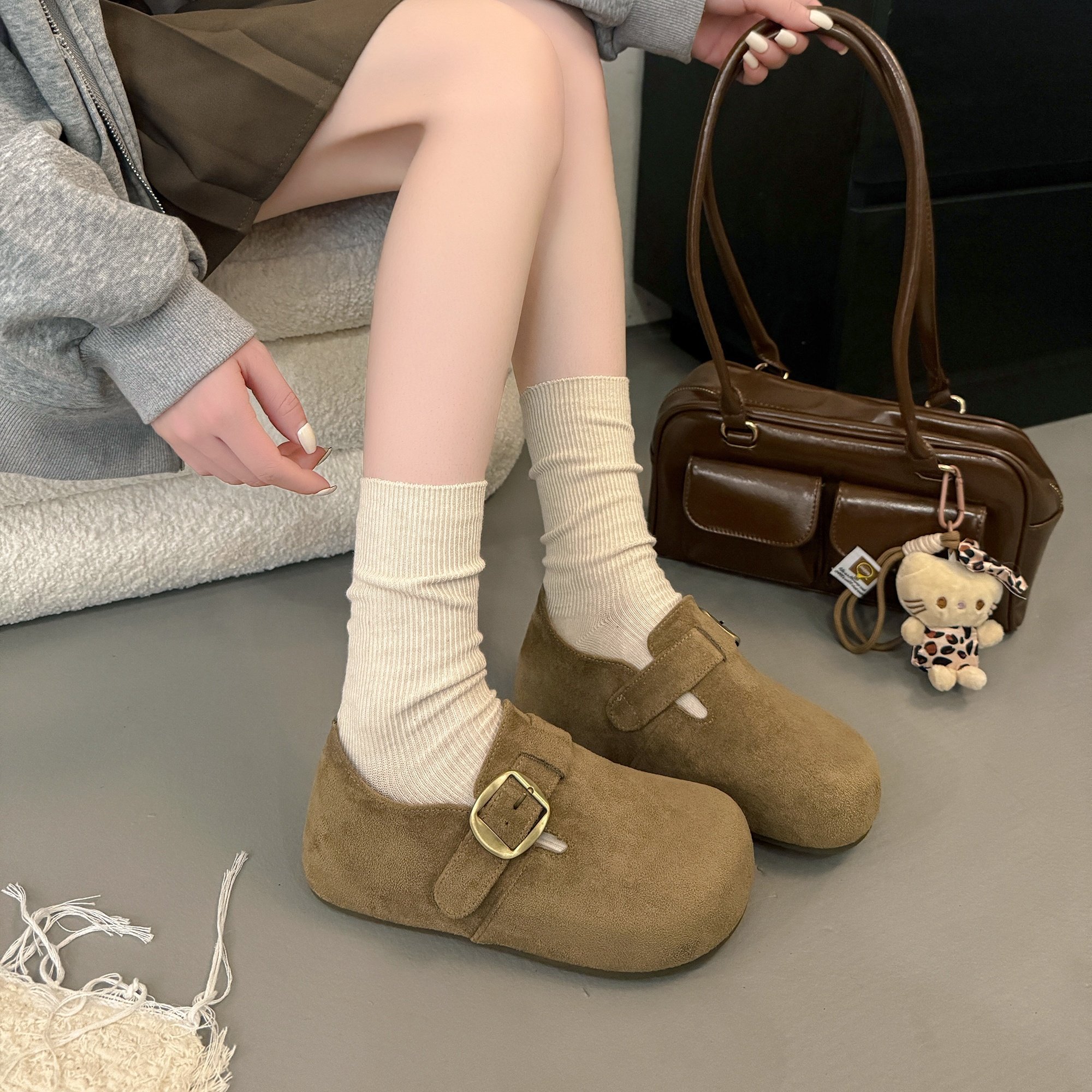 品牌真皮厚底内增高全包勃肯鞋女2025秋新款一脚蹬乐福鞋豆豆鞋子,淘宝优惠券,粉丝福利购,淘宝优惠卷