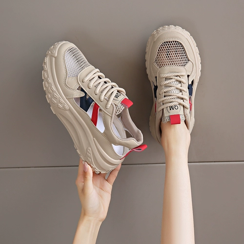 Спортивная обувь на платформе, высокие дышащие туфли для отдыха, сандалии, из натуральной кожи