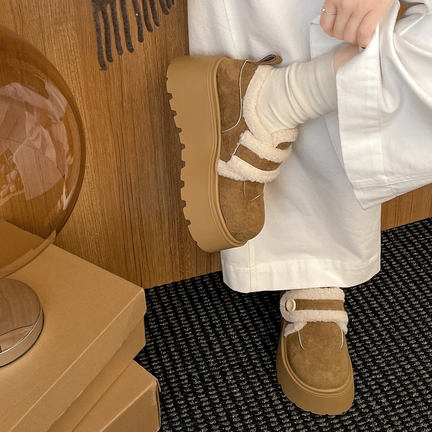 清仓真皮厚底增高雪地靴女2025新款冬季加绒加厚勃肯棉鞋毛毛鞋子