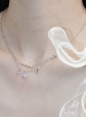 甜美双层叠戴爱心吊坠项链女款