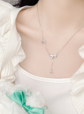 蝴蝶结吊坠项链简约小众设计感