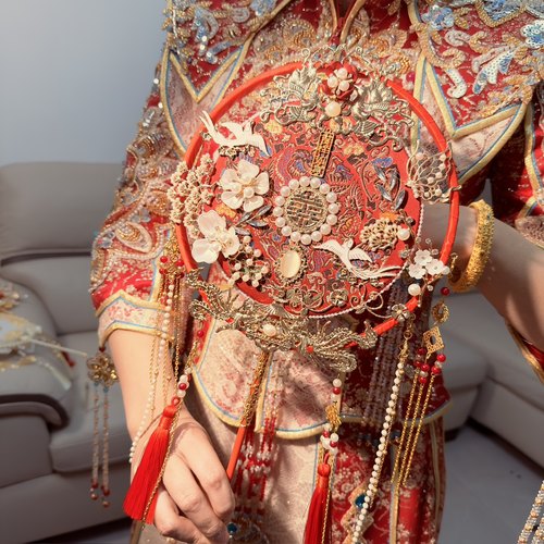 团扇新娘结婚diy材料包中式秀禾扇子喜扇婚礼手工出嫁高级感龙凤 - 图1