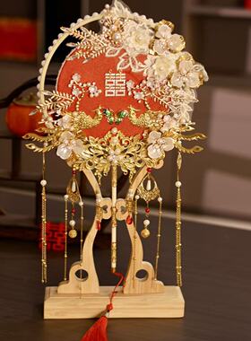 春季福利团扇结婚新娘diy扇子秀禾高级材料婚礼双面喜扇中式婚嫁