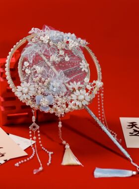 团扇新娘结婚diy秀禾材料婚扇高级婚礼双面扇子喜扇成品出嫁红色