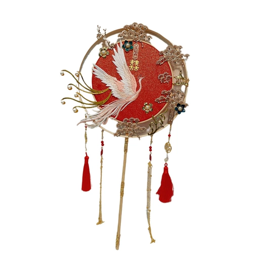 Tuan Fan Fan Bride Wedding Fan Fan DIY Материал Свадебный Шоу ручной работы, свадебный фанат Happy Fan Отделан высоким китайским двойным двойным