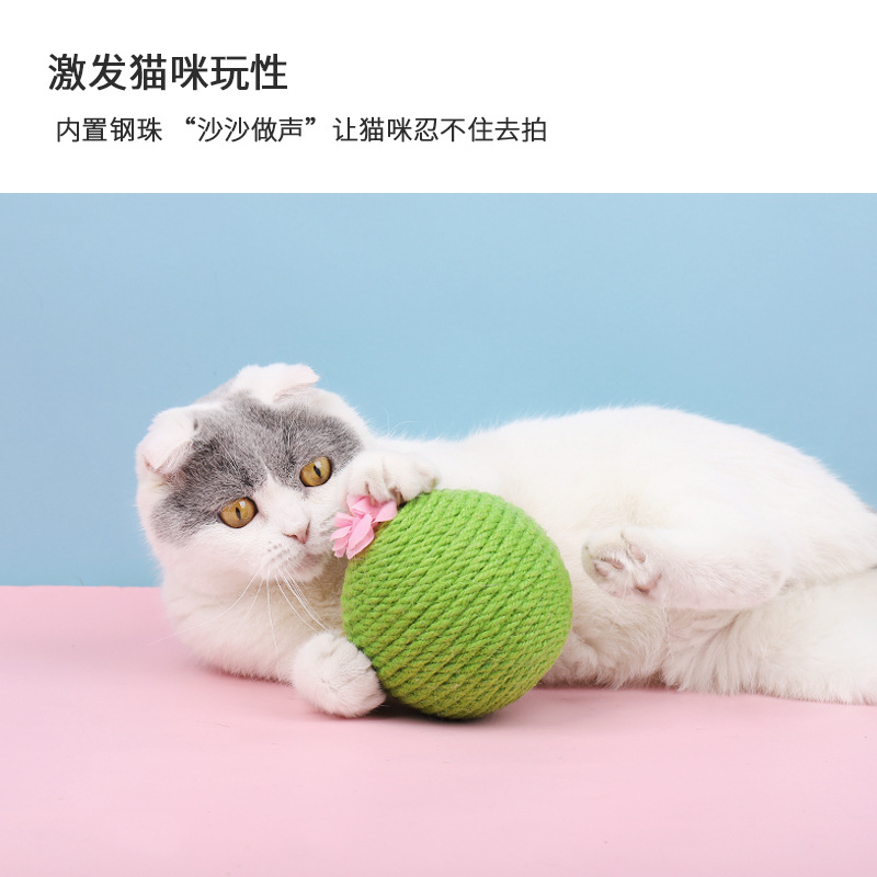 新品剑麻逗猫球猫咪玩具喵仙儿仙人球不倒翁带猫薄荷玩具猫抓球-图0