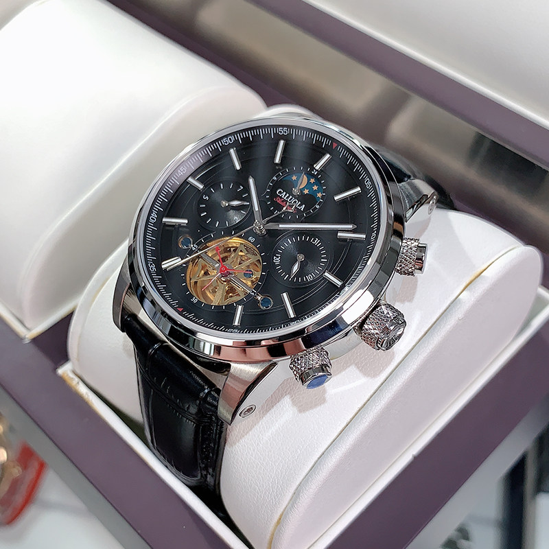 卡罗莱男士全自动镂空飞轮机械表 卡罗莱乔振国产腕表