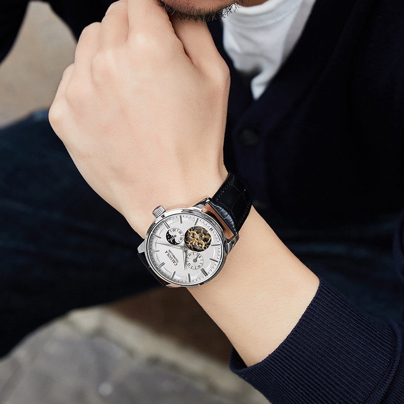 卡罗莱全自动休闲男士镂空机械表 卡罗莱乔振国产腕表