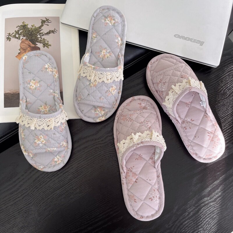 Autumn and winter women's cloth bottom home silent floor slippers