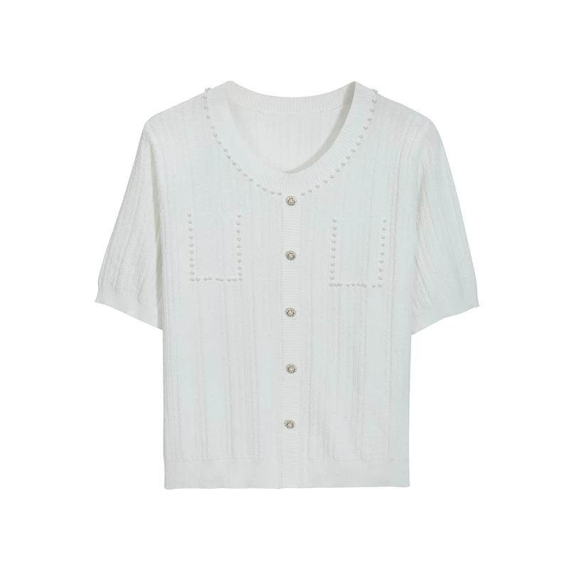 纤莉秀 Sophisticated knitted sweater with a round collar, summer clothing, plus size, western style