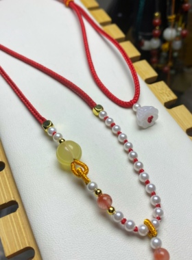 高档细款吊坠挂绳珍珠玛瑙项链绳毛衣链平安扣玉石玉坠文艺挂脖绳