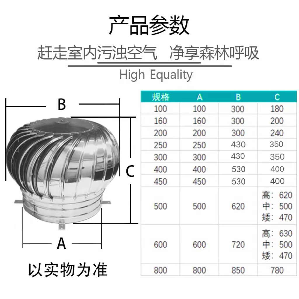 304不锈钢风球无动力风帽600厂房烟道养殖换气排气扇屋顶通风器扇 - 图2