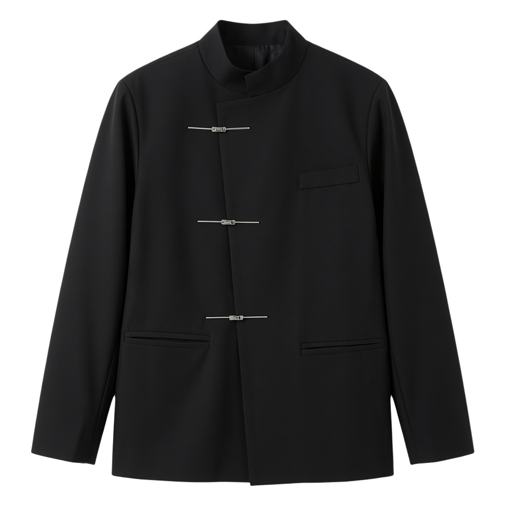 新中式立领金属扣西装男套装痞帅高级感休闲西黑色中山装西服外套,淘宝优惠券,粉丝福利购,淘宝优惠卷