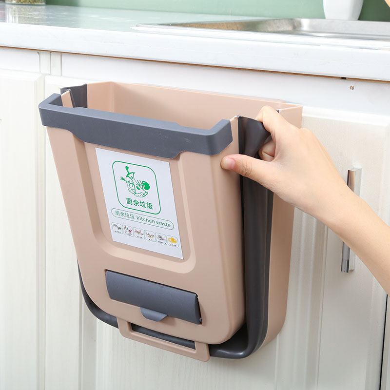 厨房挂式垃圾桶家用分类可折叠橱柜门壁挂式粘贴卫生间大号纸篓 - 图0