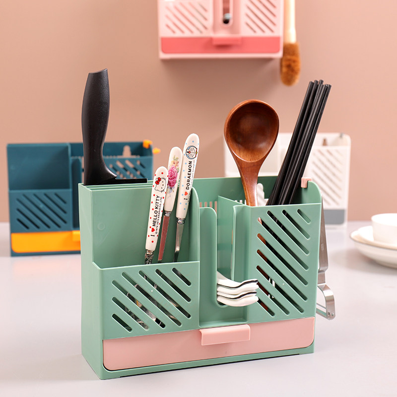 Chopstick basket storage rack wall-mounted drill-free drainage chopstick cage household Nordic chopsticks spoon knife rack storage box